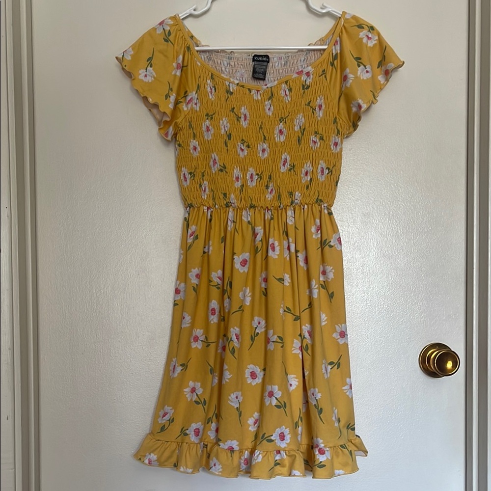 Zunie Yellow Floral Kids Casual Dress (L)